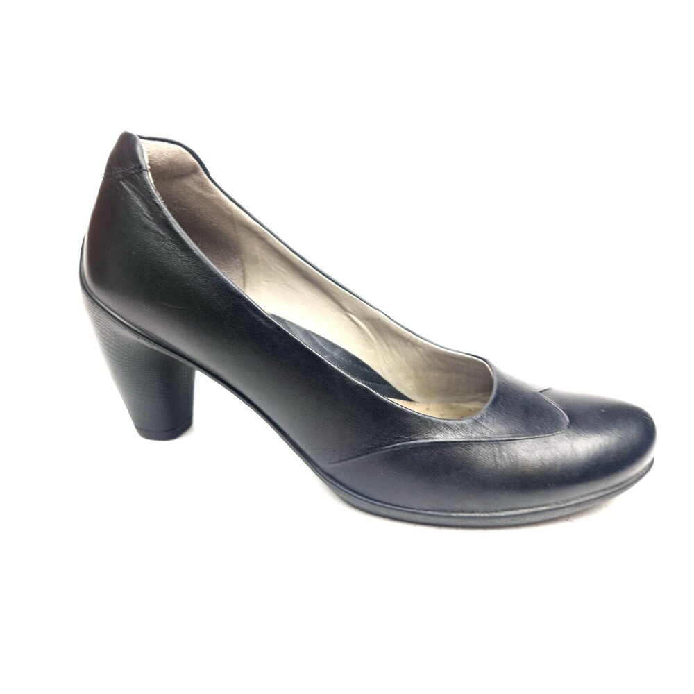 Ecco Sculptured Women Shoes Black 9-9.5 M Leather Comfort Mary Jane Heels Pumps